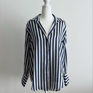 Zara Navy and White Striped Button-Down Shirt